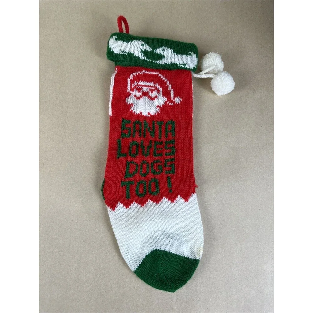 3 VTG 90's Knit Christmas Stocking - SANTA LOVES DOGS TOO & DOGS LOVES XMAS TOO‎